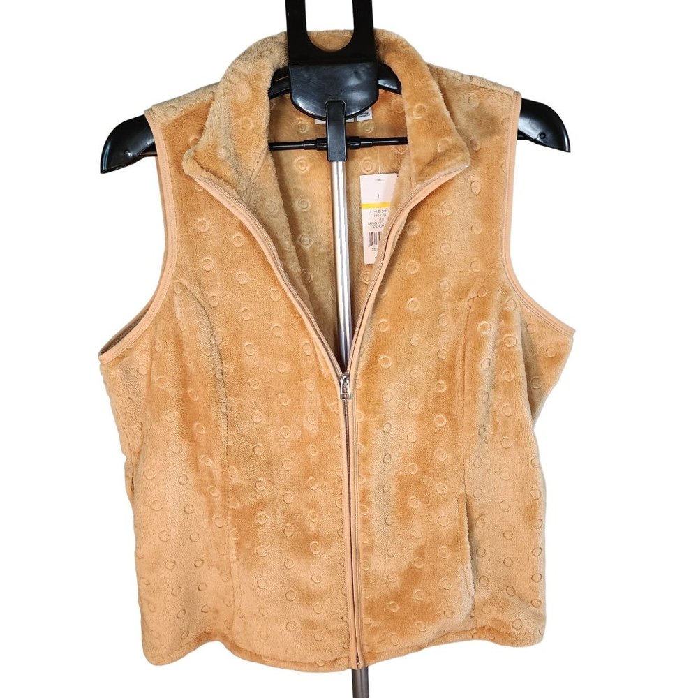 Kim Rogers Tan Plush Zip Up Vest Circle Design Size Large NWT